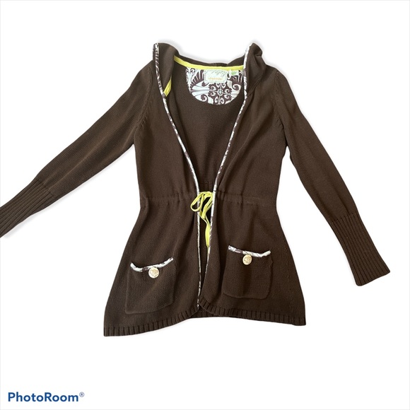 ANTHROPOLOGIE SPARROW TIE FRONT BROWN KNIT HOODED SWEATER. FRONT POCKETS, SZ: M - Picture 3 of 8